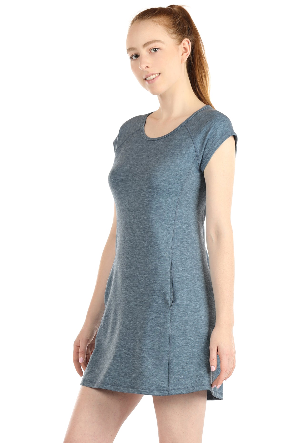 t shirt dress tunic V-Neck T-Shirt Dress Casual Short Sleeve A-Line Swing Tunic with Pockets Charcoal / 3XL