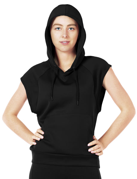 icyzone Workout Hoodie for Women - Athletic Running Pullover Cap Sleeve Shirts with Kangaroo Pocket
