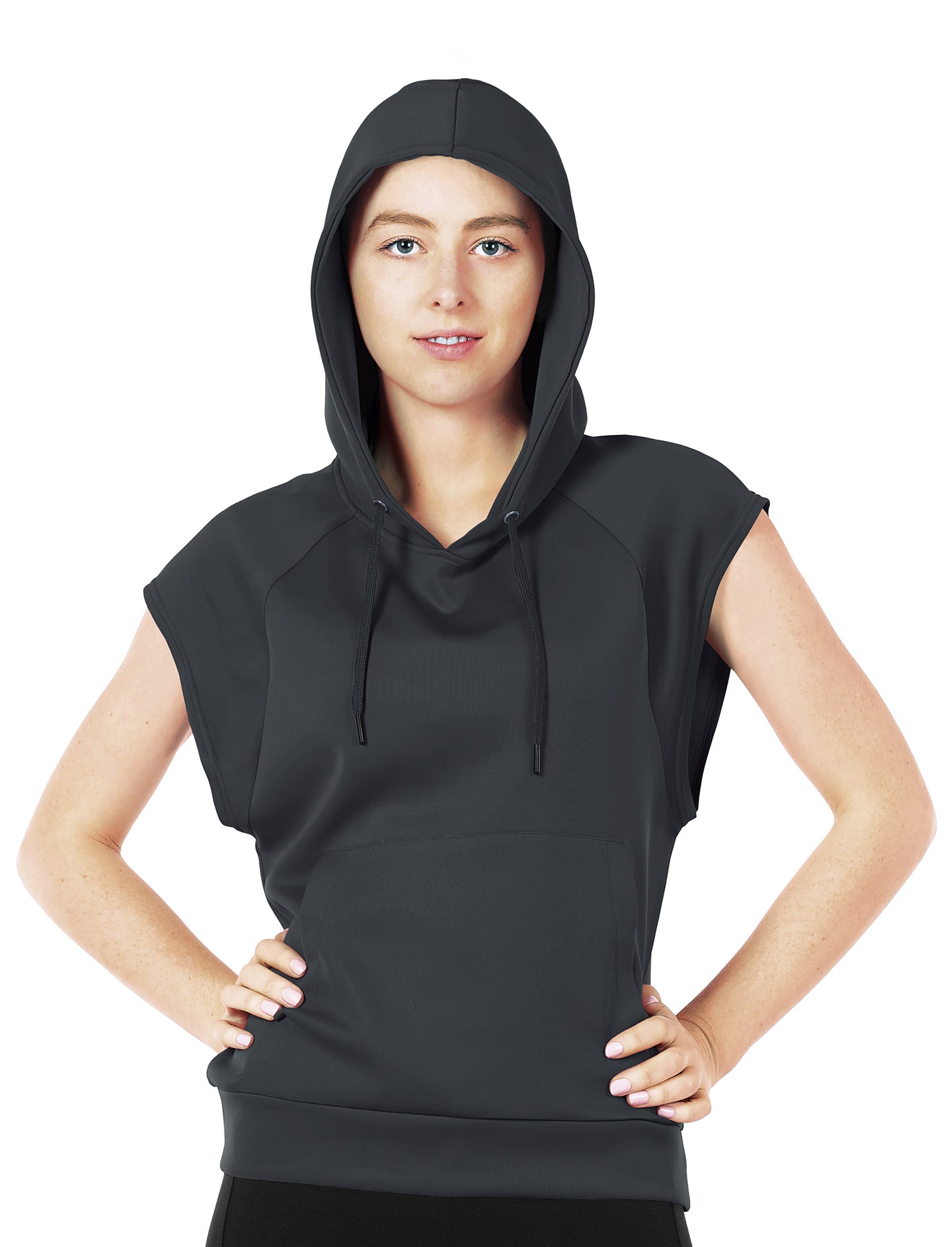icyzone Workout Hoodie for Women - Athletic Running Pullover Cap Sleeve  Shirts with Kangaroo Pocket