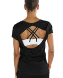 TK17 icyzone Activewear Fitness Yoga Tops Workout V Neck Open Back T-Shirts for Women