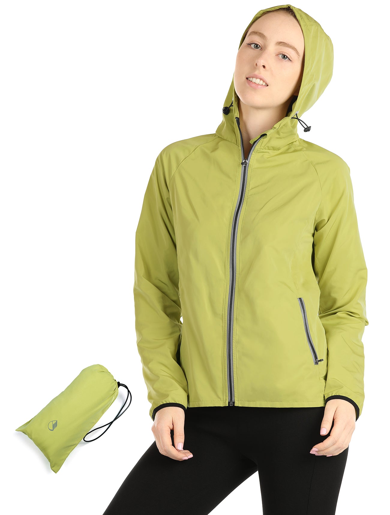 icyzone Lightweight Windbreaker Jackets for Women Athletic Running Outdoor Packable Zip-up Hoodie