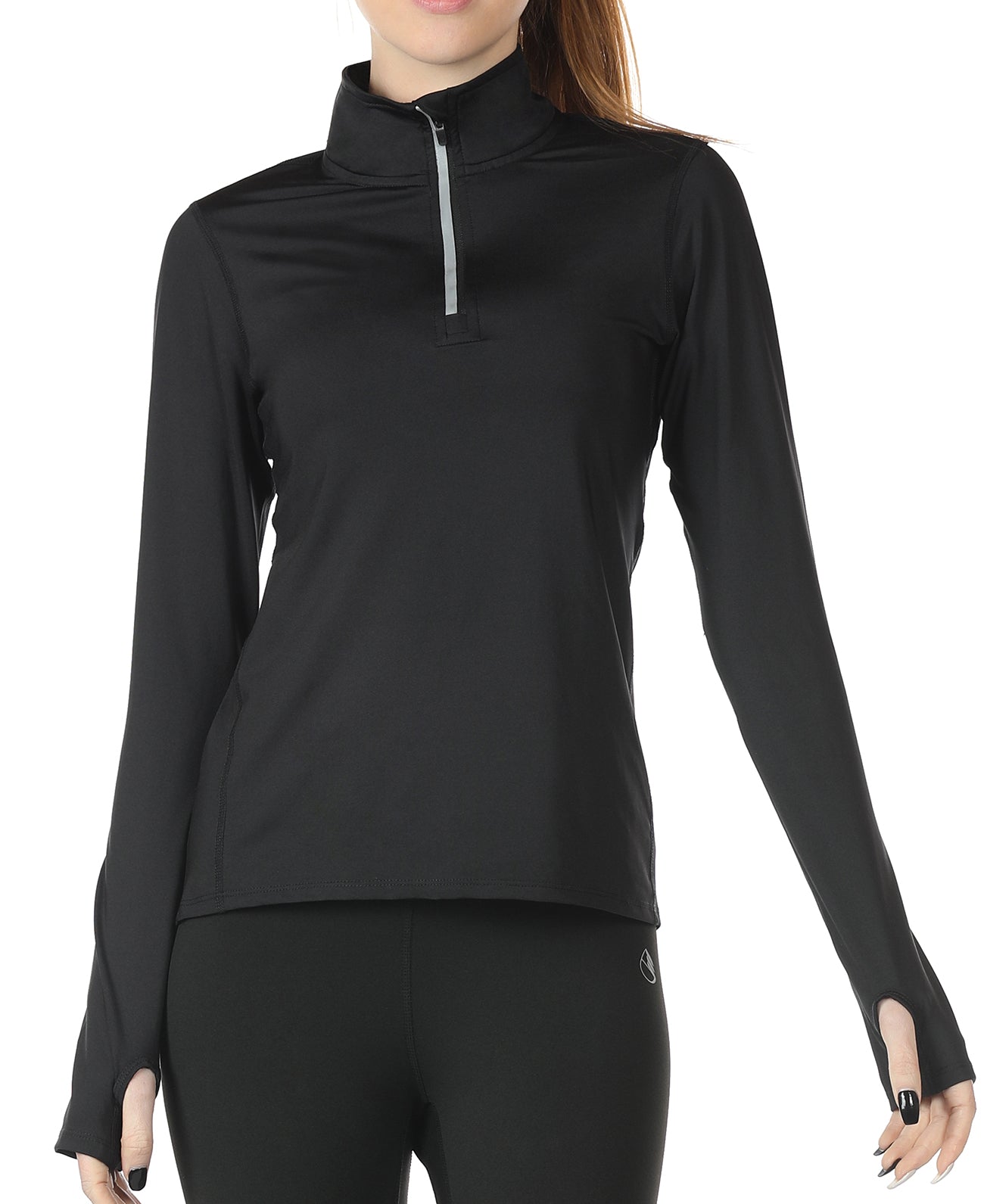 icyzone Workout Long Sleeve Shirts for Women Yoga Running Tops Quarter Zip Pullover Exercise T-Shirts with Thumb Holes