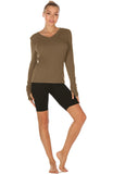 icyzone Long Sleeve Knit Tops for Women - V Neck Undershirts Casual T Shirts with Thumb Holes