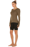 icyzone Long Sleeve Knit Tops for Women - V Neck Undershirts Casual T Shirts with Thumb Holes