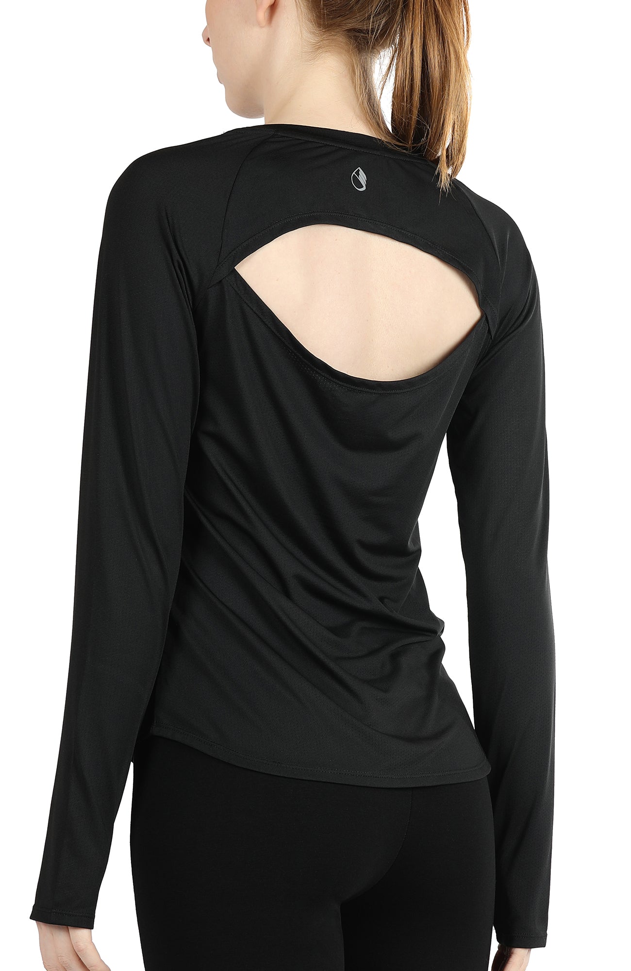 icyzone Long Sleeve Workout Shirts for Women - Open Back Athletic Tops, Running Yoga Shirts with Thumb Holes