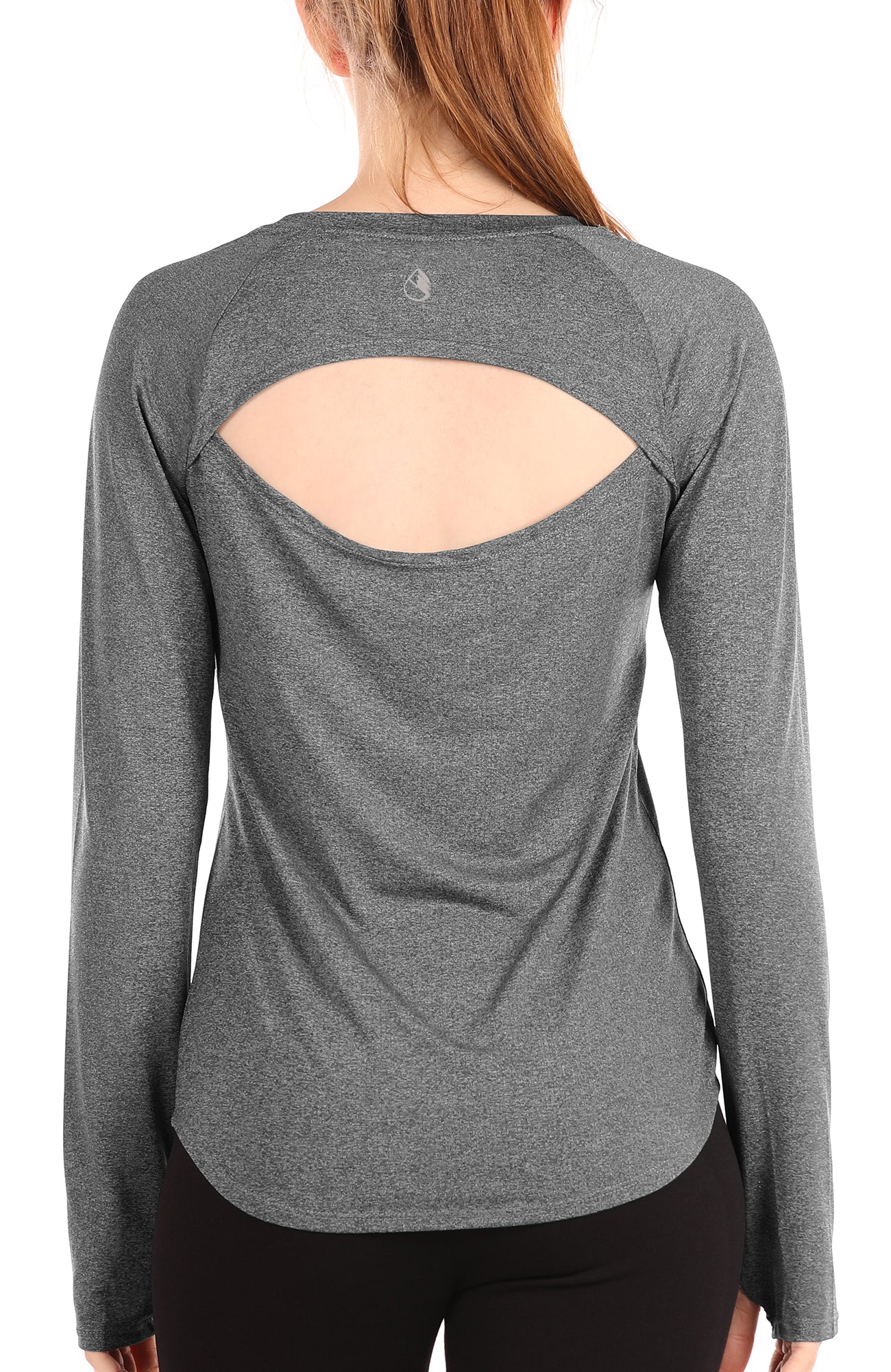 icyzone Long Sleeve Workout Shirts for Women - Open Back Athletic Tops,  Running Yoga Shirts with Thumb Holes