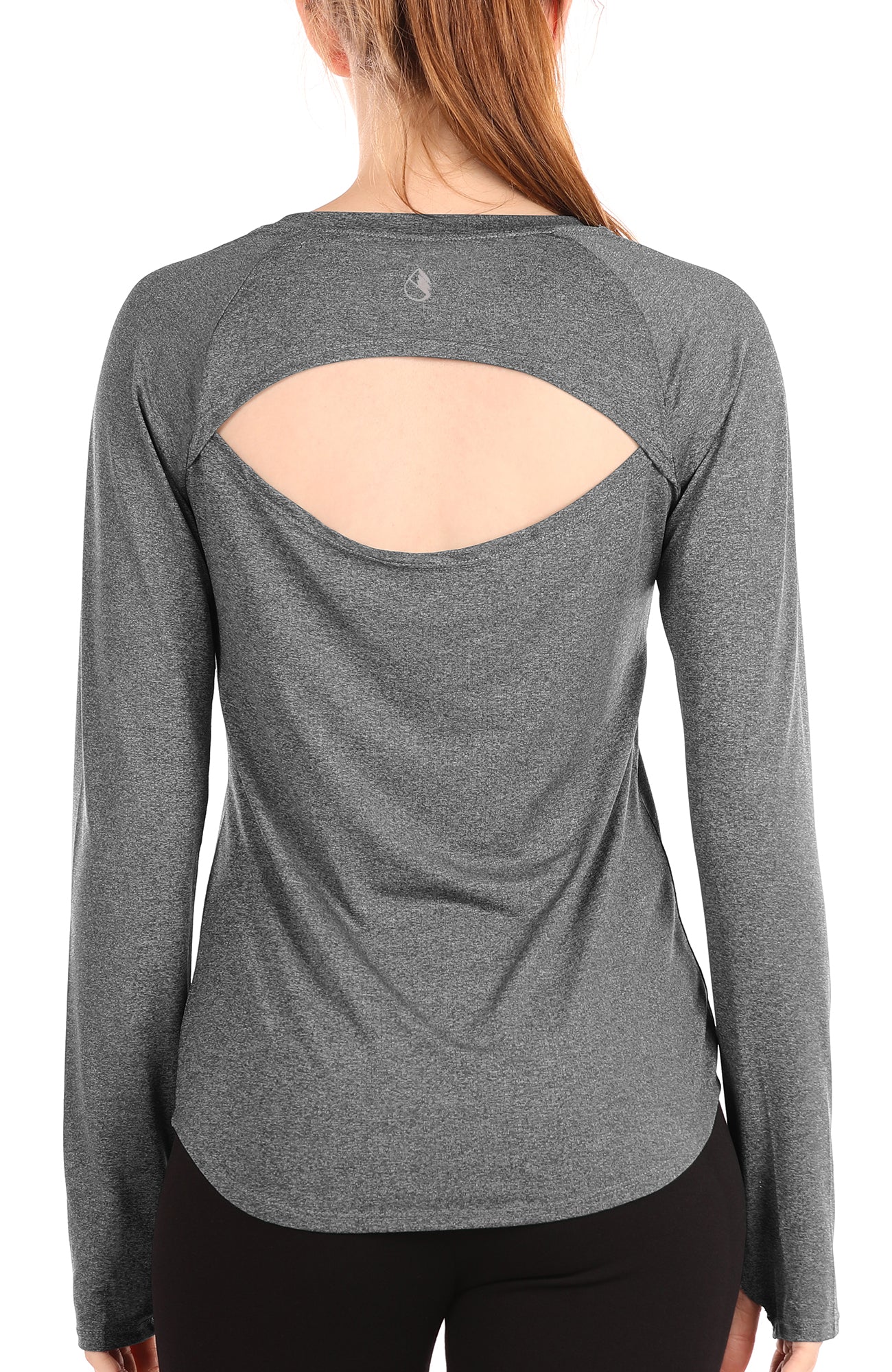 icyzone Long Sleeve Workout Shirts for Women Open Back Athletic Tops, Running Yoga Shirts with Thumb Holes