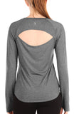 icyzone Long Sleeve Workout Shirts for Women - Open Back Athletic Tops, Running Yoga Shirts with Thumb Holes