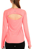 icyzone Long Sleeve Workout Shirts for Women - Open Back Athletic Tops, Running Yoga Shirts with Thumb Holes