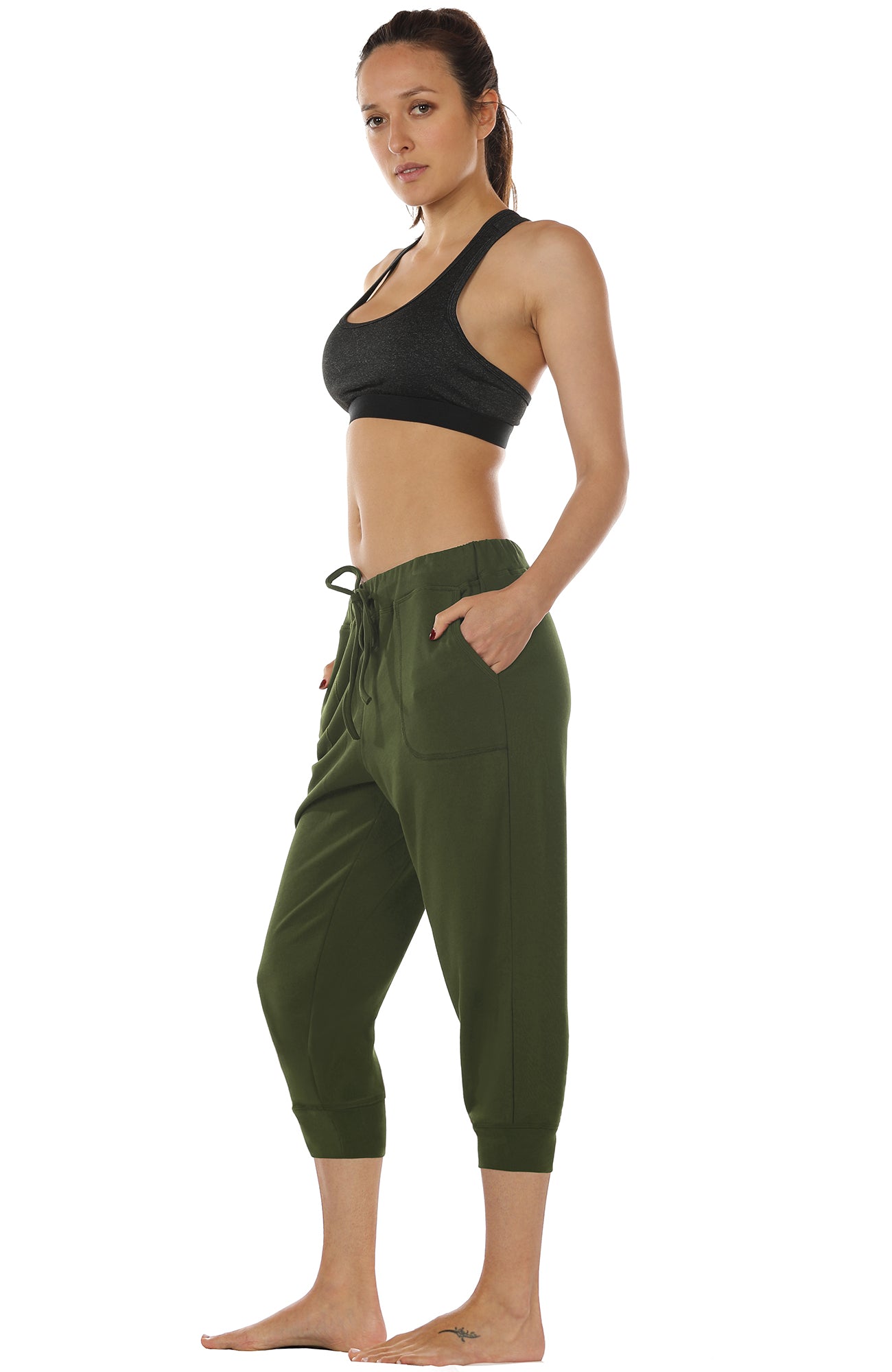 icyzone Capri Sweatpants for Women - French Terry Workout