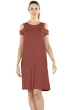icyzone Casual Summer Dress for Women - Cold Shoulder T-Shirt Midi Dresses with Pockets