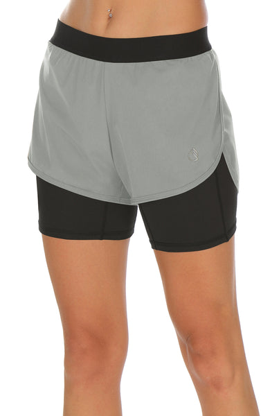icyzone Workout Running Shorts with Pockets - Women's Gym Exercise Athletic Yoga Shorts 2-in-1