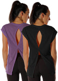 icyzone Open Back Workout Top Shirts - Yoga t-Shirts Activewear Exercise Tops for Women