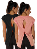 icyzone Open Back Workout Top Shirts - Yoga t-Shirts Activewear Exercise Tops for Women