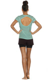 T7 icyzone Activewear Fitness Yoga Tops Workout V Neck Open Back T-Shirts for Women