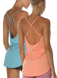 icyzone Workout Tank Tops for Women - Athletic Yoga Tops Open Back Strappy Running Shirts (Pack of 2)