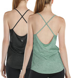 icyzone Workout Tank Tops for Women - Athletic Yoga Tops Open Back Strappy Running Shirts (Pack of 2)
