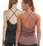icyzone Workout Tank Tops for Women - Athletic Yoga Tops Open Back Strappy Running Shirts (Pack of 2)
