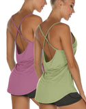 icyzone Workout Tank Tops for Women - Athletic Yoga Tops Open Back Strappy Running Shirts (Pack of 2)