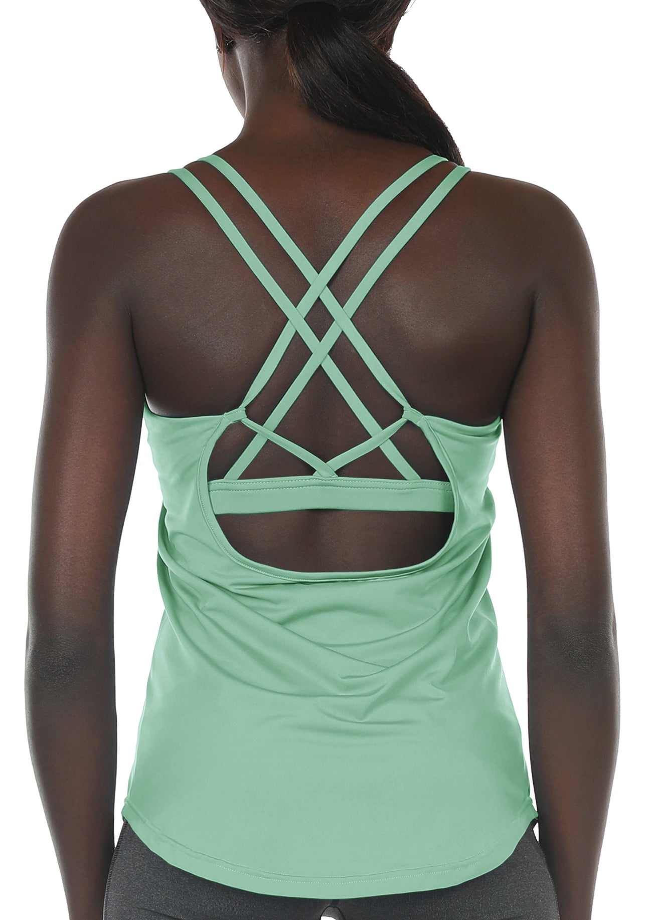 Women Yoga Tops With Built in Bra Gym Strappy Back Top Fitness