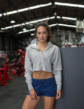 icyzone Long Sleeve Crop Top Zip Up Hoodie Workout Clothes Sweatshirts for Women